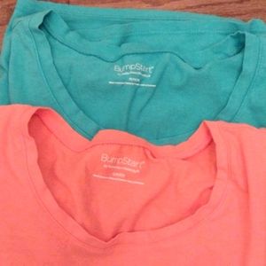 Aqua and coral maternity shirt.